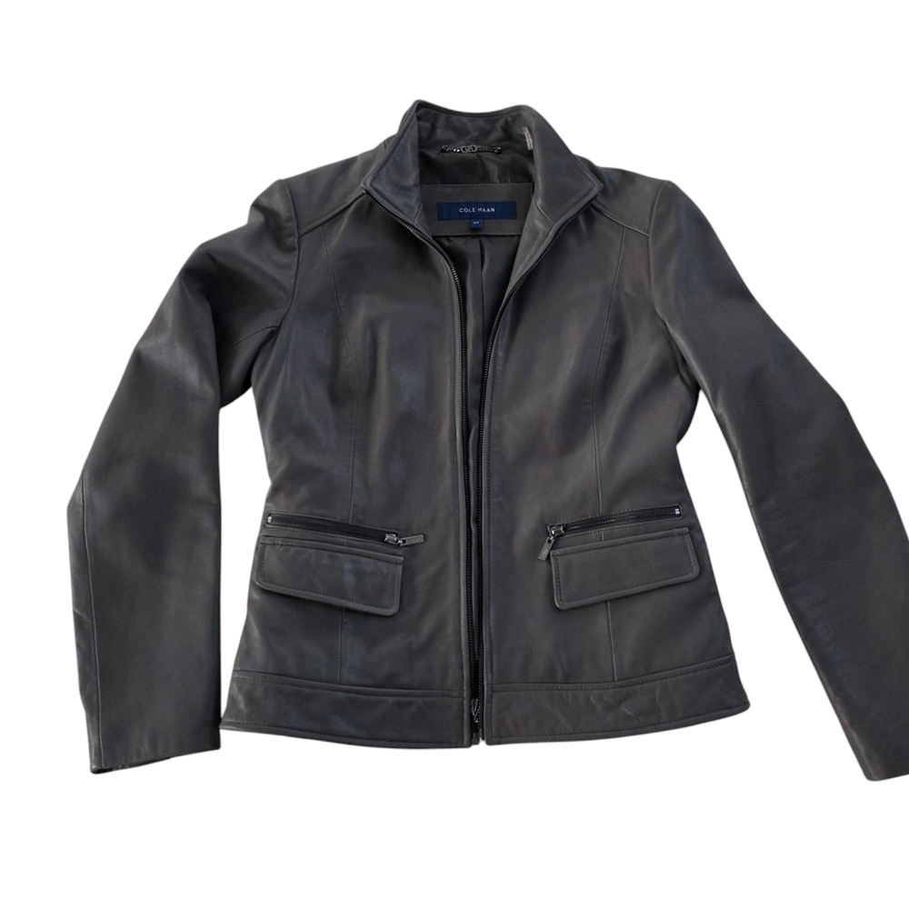 Cole Haan Women's Black Jacket, Genuine leather, Gray, Size S